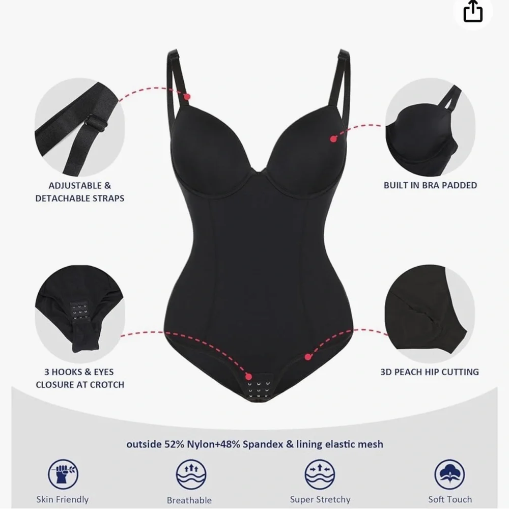 Shapewear Bodysuit For Women Body Shaper Strapless Built-In Bra Plus XX-Large
